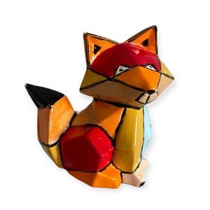 Hand Painted Ceramic Fox Facet-ini Colourful Colour Block Animal Figurine Mayco